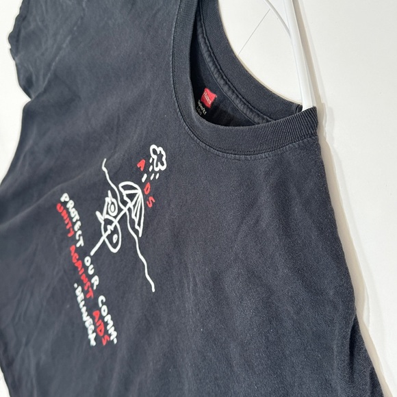 Aids Stick Drawing Protect Community DELAVEGA T-Shirt Adult Black Men Large Tee - Picture 8 of 8